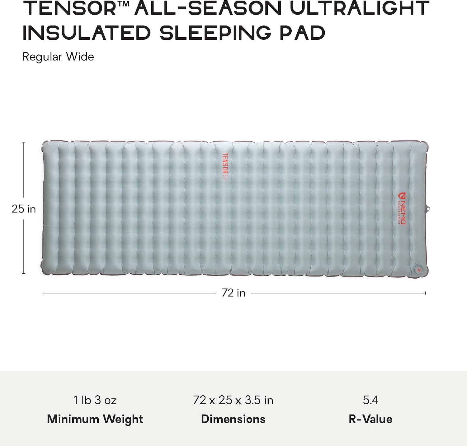 NEMO Equipment Tensor All-Season Ultralight Insulated Sleeping Pad - Regular Wide (72"x25") - Blade / Spicy Orange - Image 2