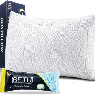 BETU Cooling Pillow Queen Size, Shredded Memory Foam Pillow for Hot Sleepers, Adjustable Firm Soft Support Pillows, Cool Bed Pillows for Side Back Stomach Sleeping Sleepers, gifts for boyfriend, White