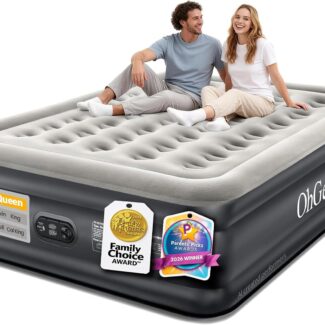 OhGeni Air Mattress Queen with Built in Pump, 18" Raised Inflatable Blow Up Mattress, Upgraded Surface Portable Bed for Home, Camping, Colchone Inflable, Ideal Sleep Solution for Guests