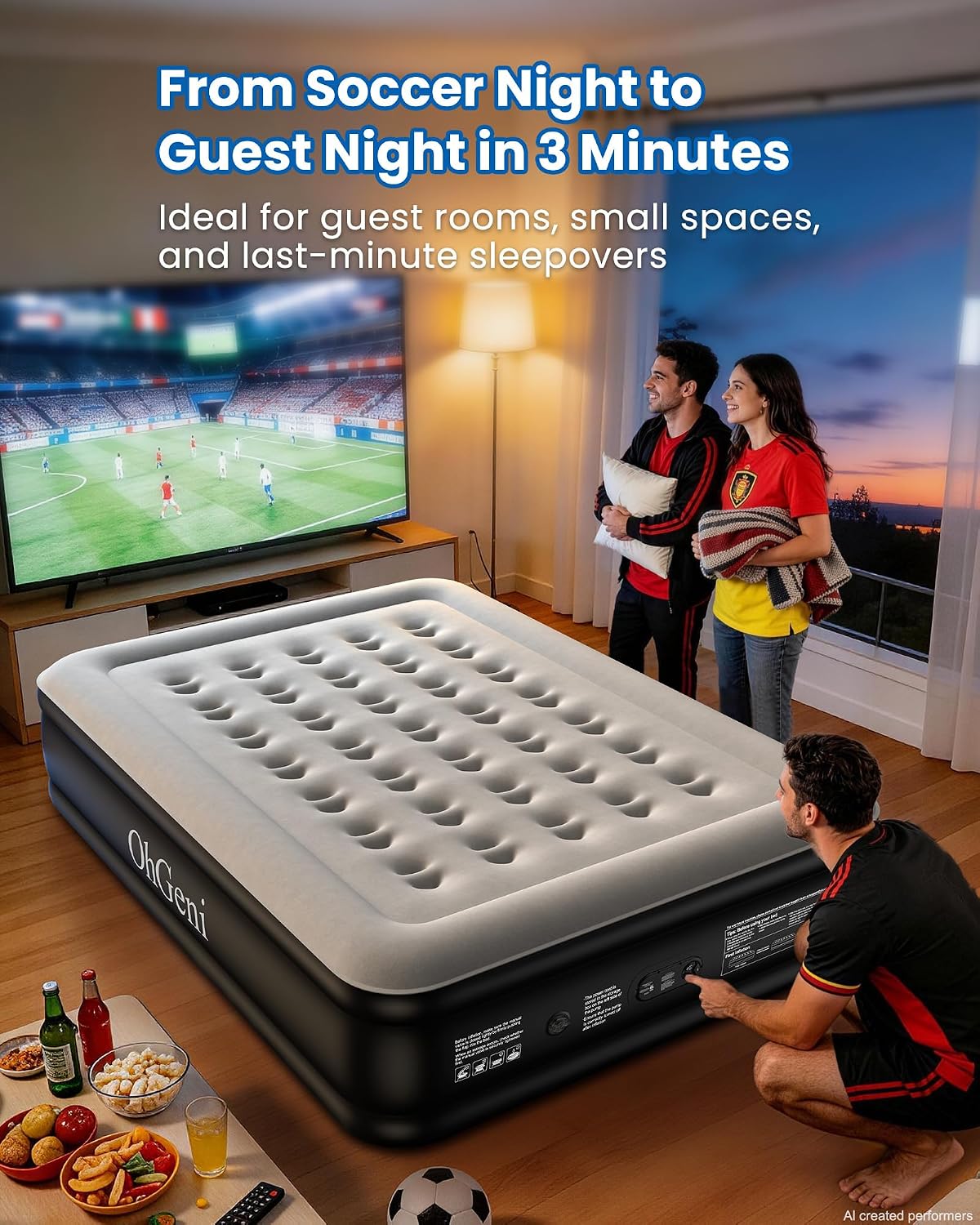 OhGeni Air Mattress Queen with Built in Pump, 18" Raised Inflatable Blow Up Mattress, Upgraded Surface Portable Bed for Home, Camping, Colchone Inflable, Ideal Sleep Solution for Guests - Image 3