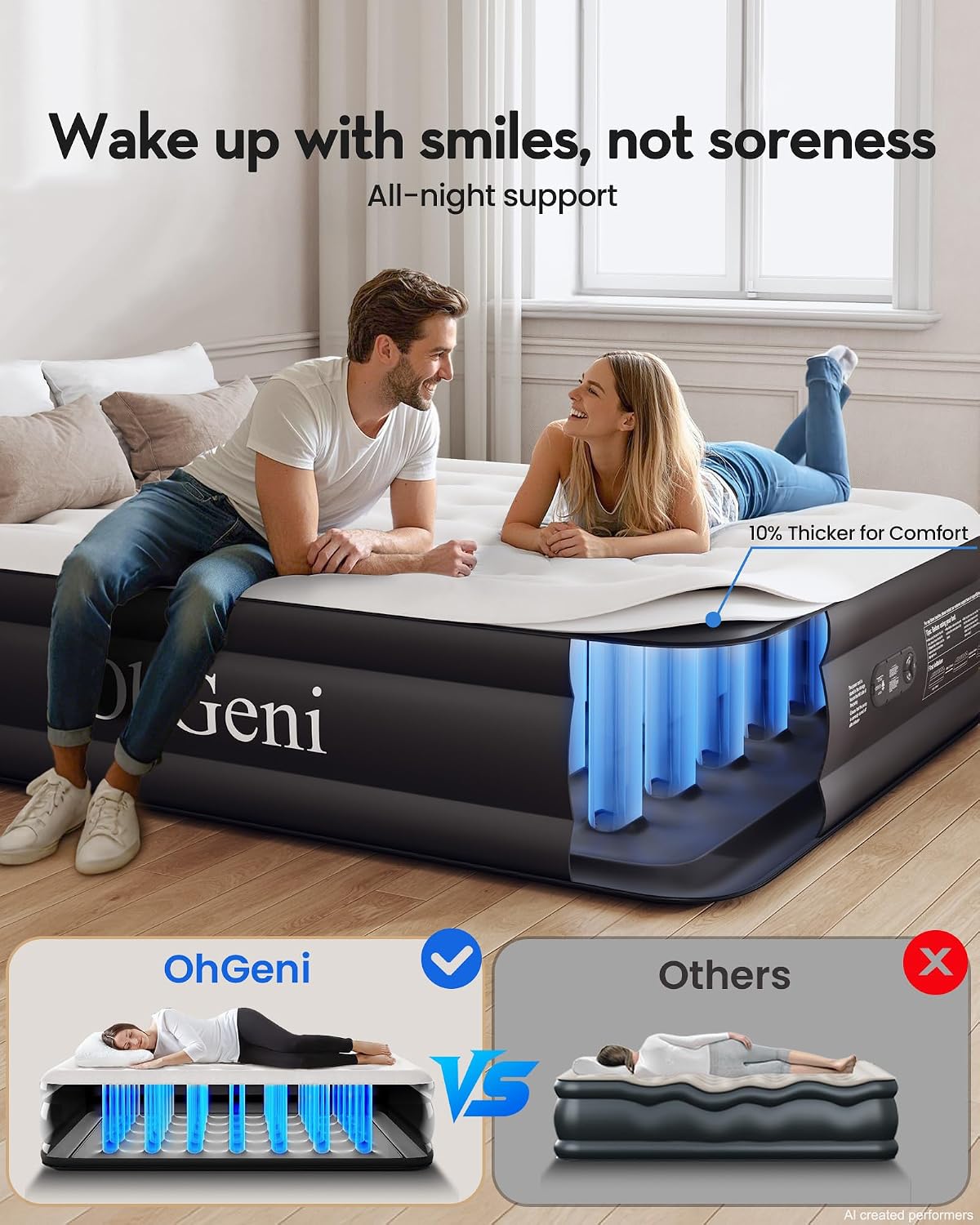 OhGeni Air Mattress Queen with Built in Pump, 18" Raised Inflatable Blow Up Mattress, Upgraded Surface Portable Bed for Home, Camping, Colchone Inflable, Ideal Sleep Solution for Guests - Image 7