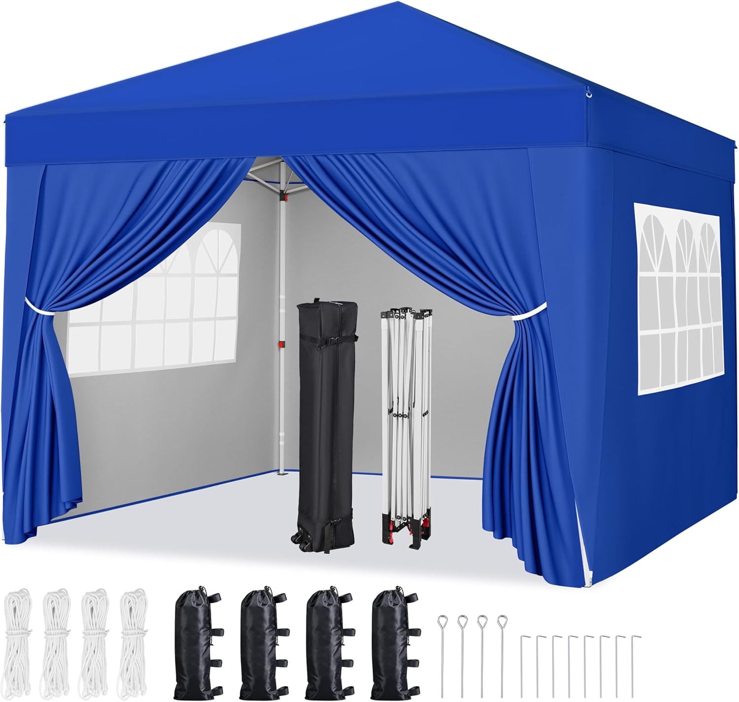 Yaheetech 10x10 Pop Up Canopy with 4 Removable Sidewalls, Portable Enclosed Instant Tent, Waterproof Outdoor Tent, Beach Sun Shelter with 4 Sandbags, 12 Stakes & 4 Ropes, Blue