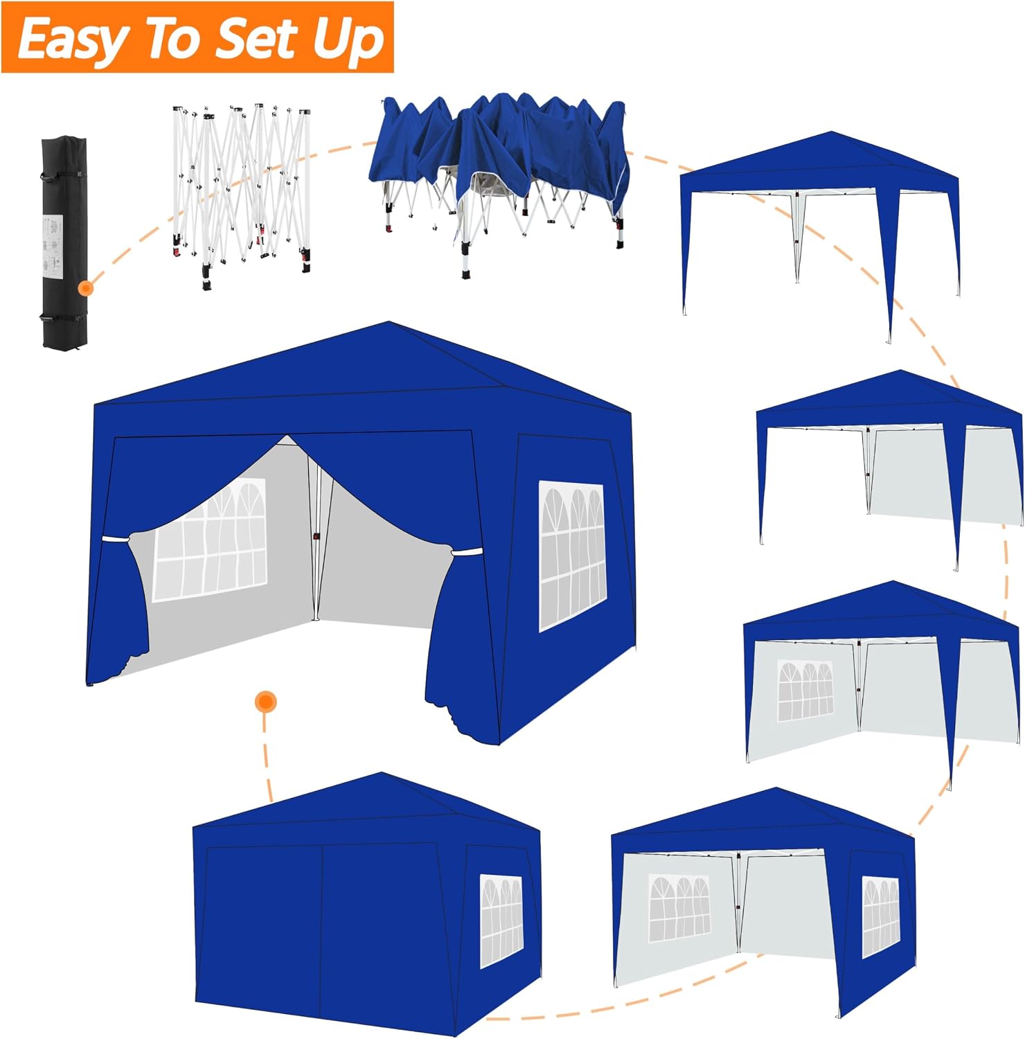 Yaheetech 10x10 Pop Up Canopy with 4 Removable Sidewalls, Portable Enclosed Instant Tent, Waterproof Outdoor Tent, Beach Sun Shelter with 4 Sandbags, 12 Stakes & 4 Ropes, Blue - Image 4