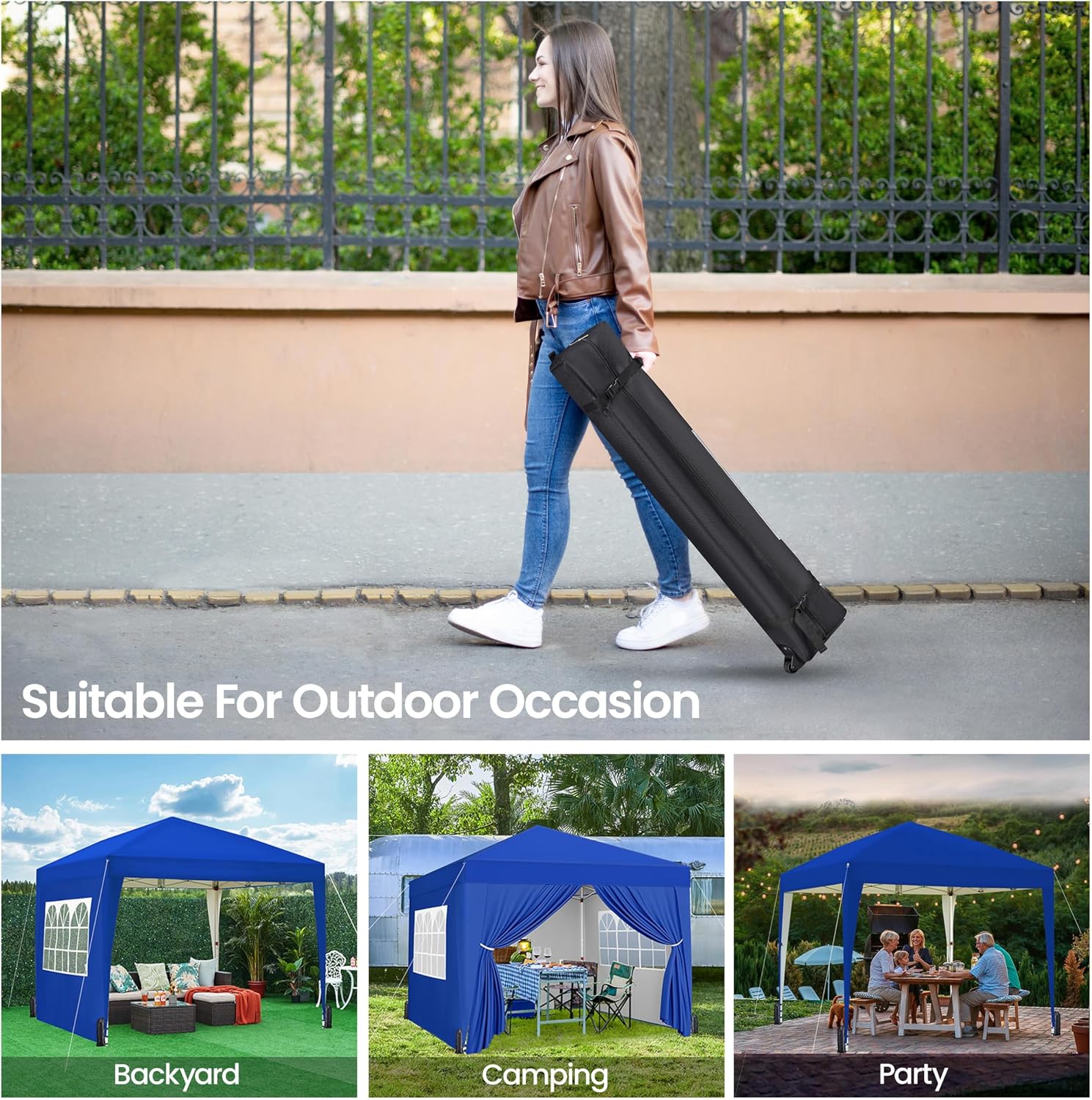 Yaheetech 10x10 Pop Up Canopy with 4 Removable Sidewalls, Portable Enclosed Instant Tent, Waterproof Outdoor Tent, Beach Sun Shelter with 4 Sandbags, 12 Stakes & 4 Ropes, Blue - Image 5