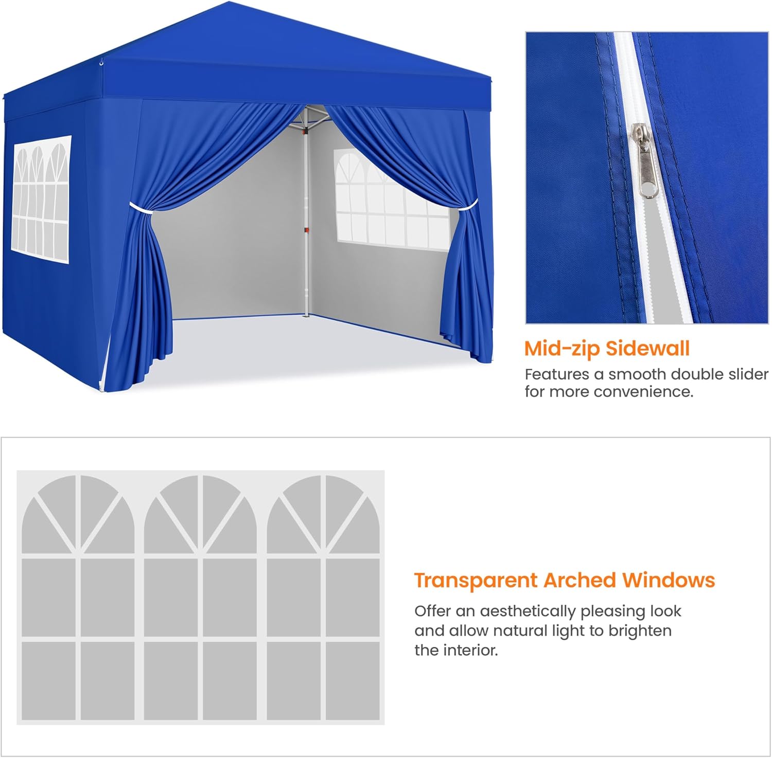 Yaheetech 10x10 Pop Up Canopy with 4 Removable Sidewalls, Portable Enclosed Instant Tent, Waterproof Outdoor Tent, Beach Sun Shelter with 4 Sandbags, 12 Stakes & 4 Ropes, Blue - Image 6