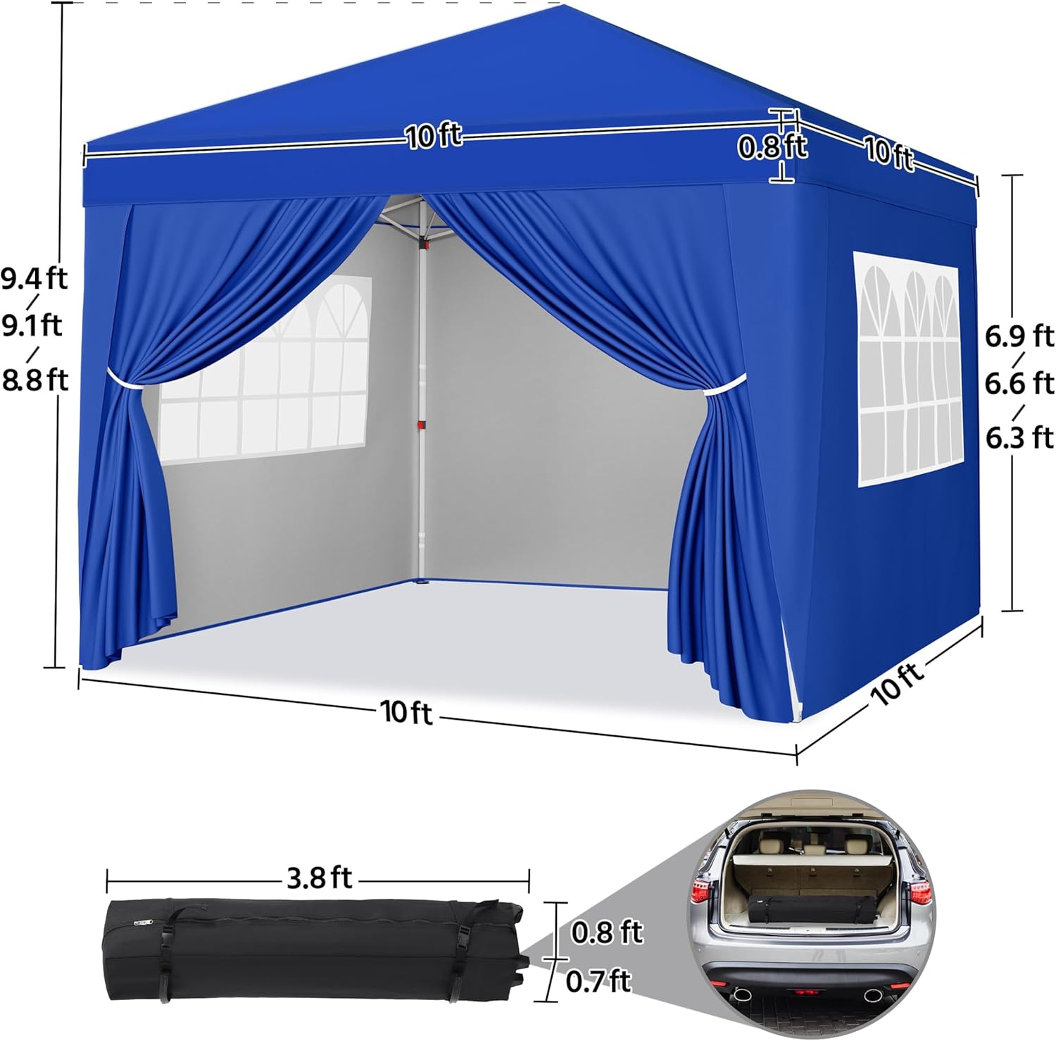 Yaheetech 10x10 Pop Up Canopy with 4 Removable Sidewalls, Portable Enclosed Instant Tent, Waterproof Outdoor Tent, Beach Sun Shelter with 4 Sandbags, 12 Stakes & 4 Ropes, Blue - Image 7