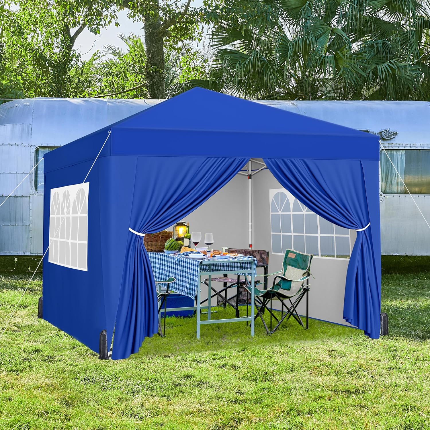 Yaheetech 10x10 Pop Up Canopy with 4 Removable Sidewalls, Portable Enclosed Instant Tent, Waterproof Outdoor Tent, Beach Sun Shelter with 4 Sandbags, 12 Stakes & 4 Ropes, Blue - Image 9