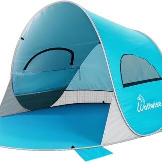 Wolfwise Pop up Beach Tent Sun Shelter with UPF50+ UV Protection, Instant Easy Setup Popup Beach Shade Canopy for 3 Person, Portable & Foldable with Carring Bag, 87 ×57×47 in, Blue