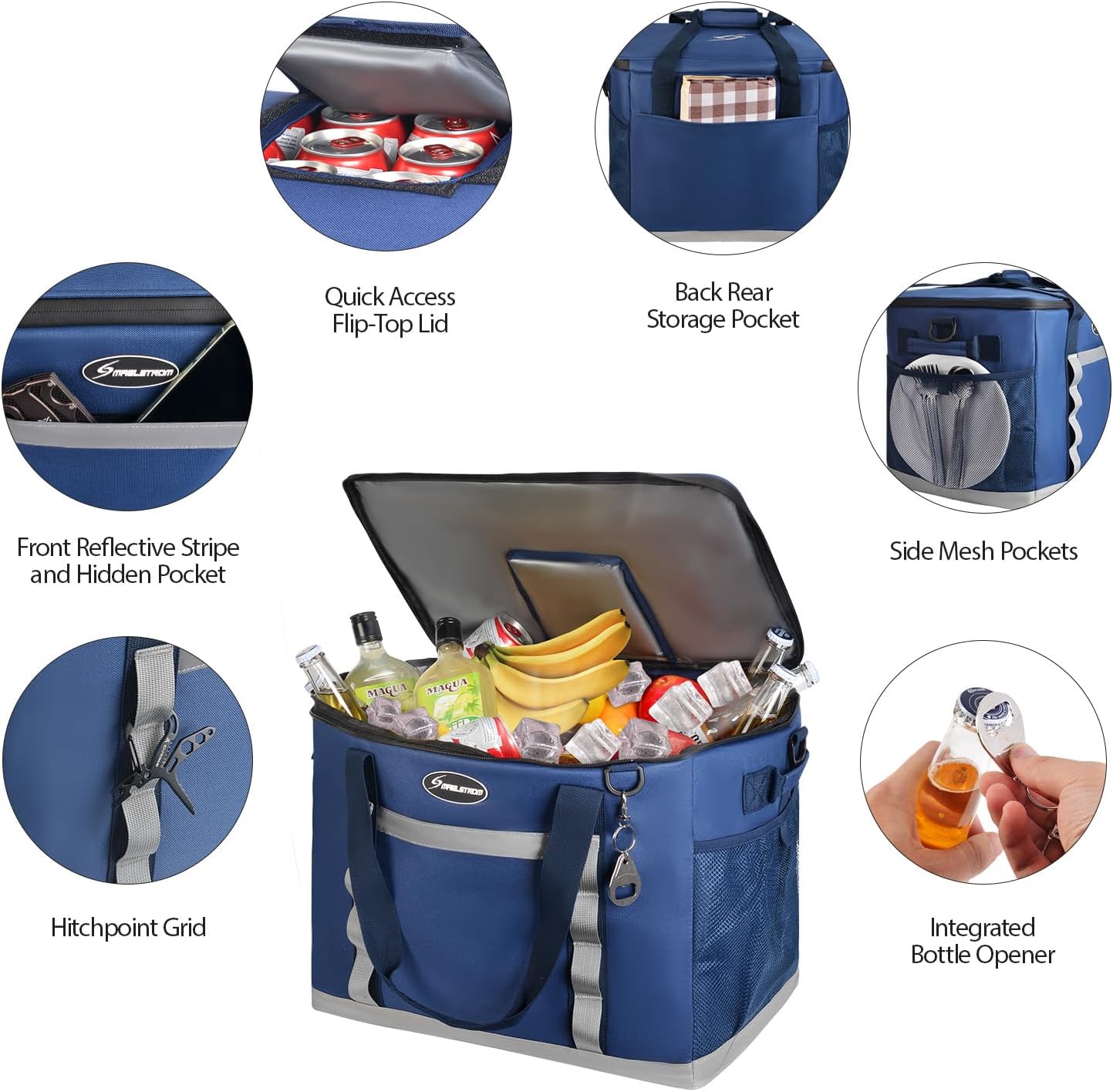Maelstrom Collapsible Soft Cooler Bag,35/55/75 Cans Beach Cooler with Flip Top Lid, Ice Chest, Leakproof & Portable for Beach, Camping, Road Trips & Grocery Shopping - Image 2