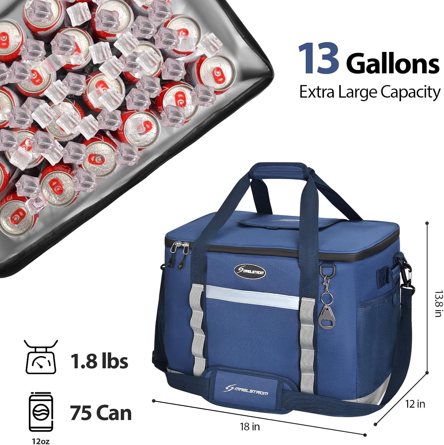 Maelstrom Collapsible Soft Cooler Bag,35/55/75 Cans Beach Cooler with Flip Top Lid, Ice Chest, Leakproof & Portable for Beach, Camping, Road Trips & Grocery Shopping - Image 5
