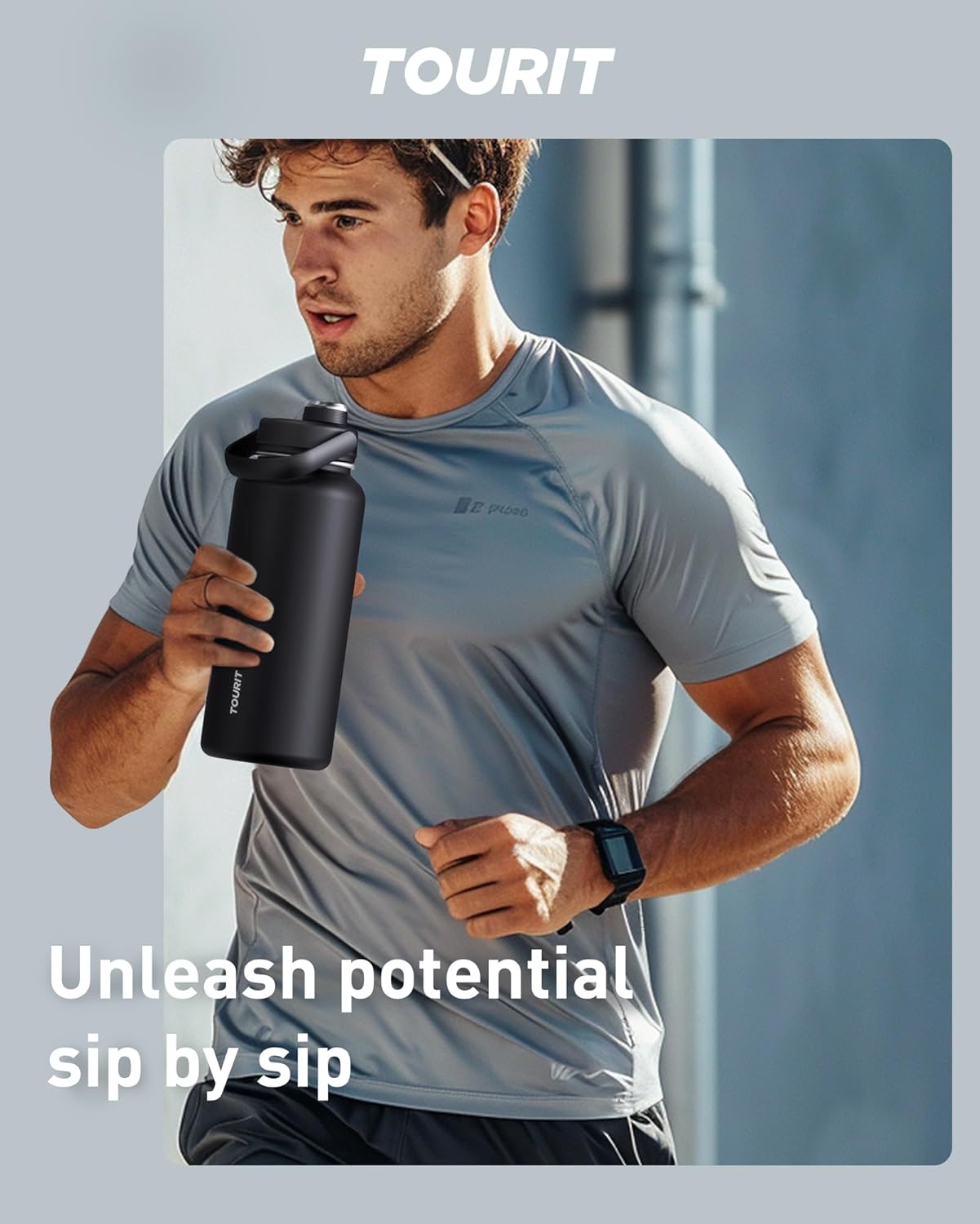 TOURIT 32 oz Insulated Water Bottle, Stainless Steel Sports Water Bottles With Top Handle, Double-Wall Travel Thermal Water Flask, BPA Free Leakproof Water Bottle for Sports and Travel (Obsidian) - Image 9